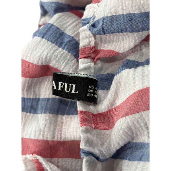 Striped Ruffle Hem Cropped Camisole Top Red/White/Blue Womens Size 8 By Lizaful - Picture 5 of 10